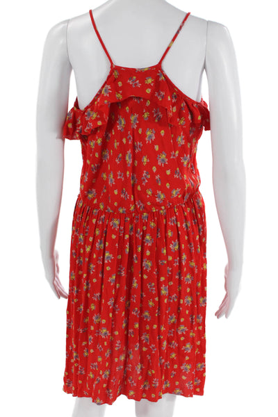 Rebecca Taylor Womens Spaghetti Strap V Neck Ruffled Floral Dress Red Size 2