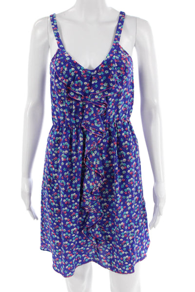 Rebecca Taylor Womens Sleeveless Scoop Neck Ruffled Silk Mini Dress Blue Size 2