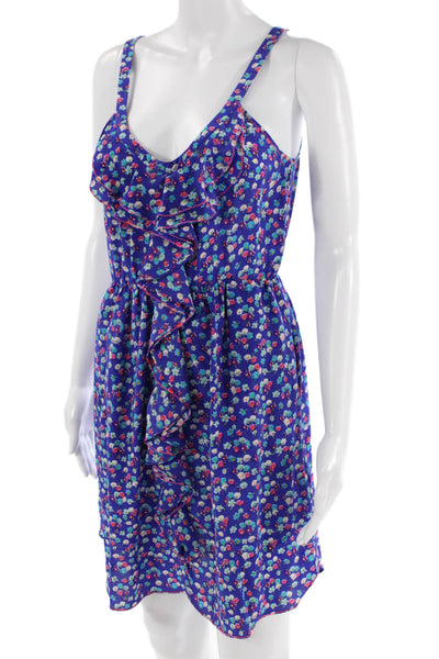 Rebecca Taylor Womens Sleeveless Scoop Neck Ruffled Silk Mini Dress Blue Size 2