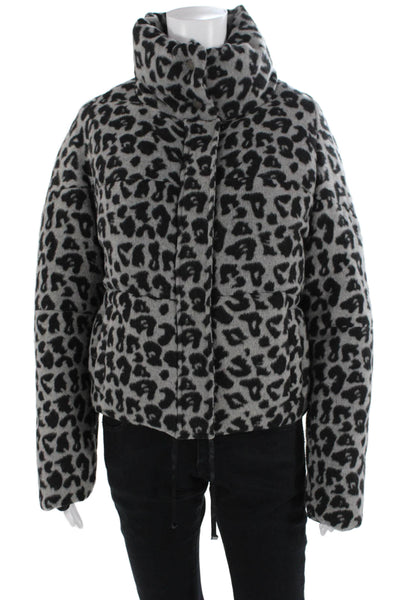 Apparis Womens Front Zip Mock Neck Leopard Quilted Jacket Gray Black Size XS