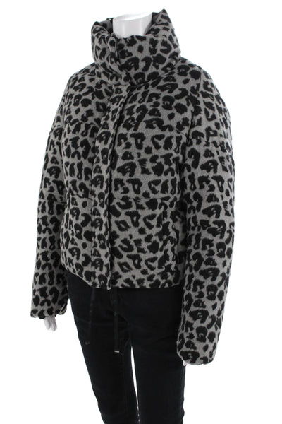 Apparis Womens Front Zip Mock Neck Leopard Quilted Jacket Gray Black Size XS
