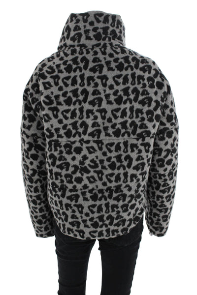 Apparis Womens Front Zip Mock Neck Leopard Quilted Jacket Gray Black Size XS