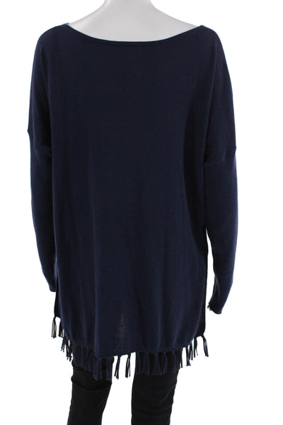 Lilly Pulitzer Womens Long Sleeve Scoop Neck Fringe Sweater Navy Cotton Large