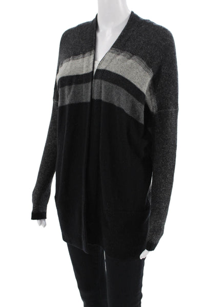 Vince Womens Long Sleeve Striped Open Cashmere Cardigan Sweater Black Gray XS