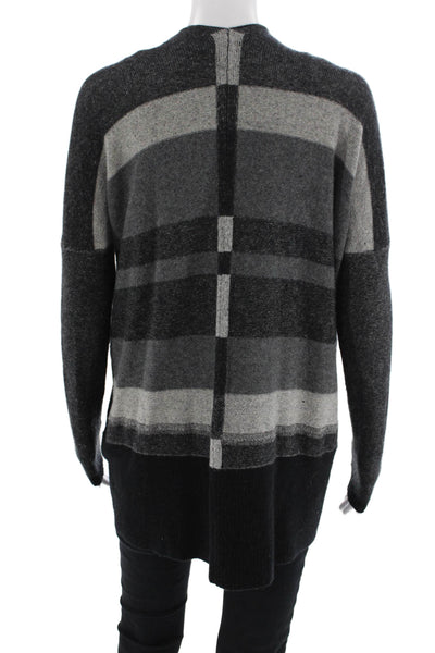 Vince Womens Long Sleeve Striped Open Cashmere Cardigan Sweater Black Gray XS