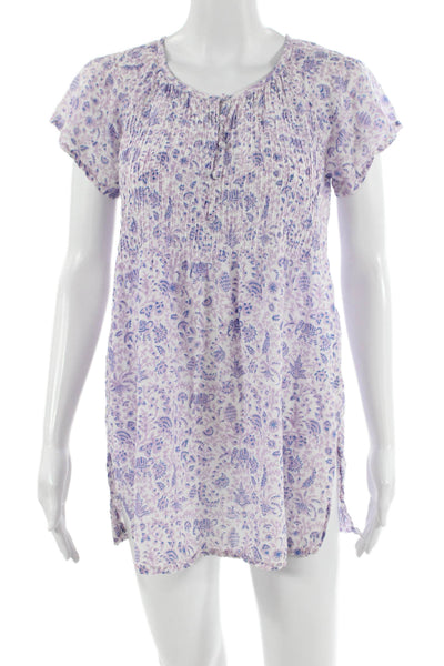 Roller Rabbit Womens Short Sleeve Crew Neck Floral Mini Dress White Lilac XS