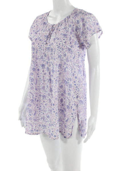 Roller Rabbit Womens Short Sleeve Crew Neck Floral Mini Dress White Lilac XS
