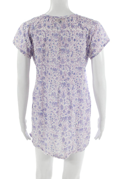 Roller Rabbit Womens Short Sleeve Crew Neck Floral Mini Dress White Lilac XS
