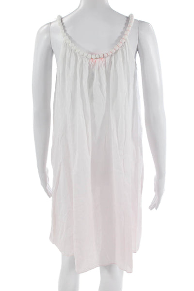 Sunuva Womens Cotton Scoop Neck Sleeveless Ombre A-Line Dress White Pink Size M