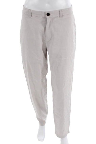 Theory Womens Linen High Waisted Slim Straight Trouser Pants Beige Size 2