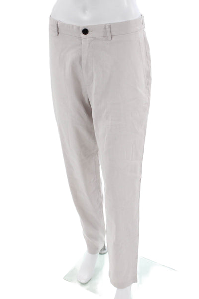 Theory Womens Linen High Waisted Slim Straight Trouser Pants Beige Size 2