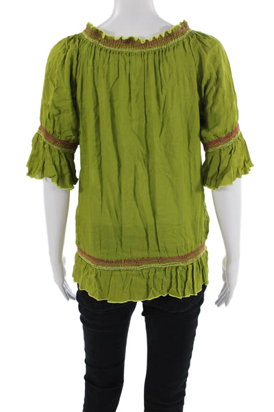 Poupette St. Barth Womens Embroidered Scoop Neck Blouse Top Green Size Small