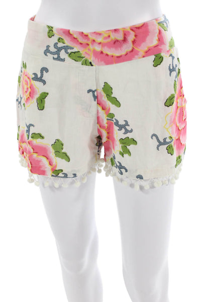 Z & L Womens Cotton Floral Pom-pom Detail Mini Shorts Pink Multicolor Size S