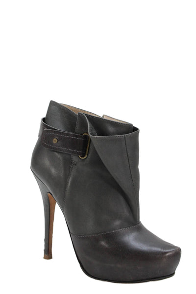 Jean Michel Cazabat Women's Leather Stiletto Ankle Boots Gray Size 39