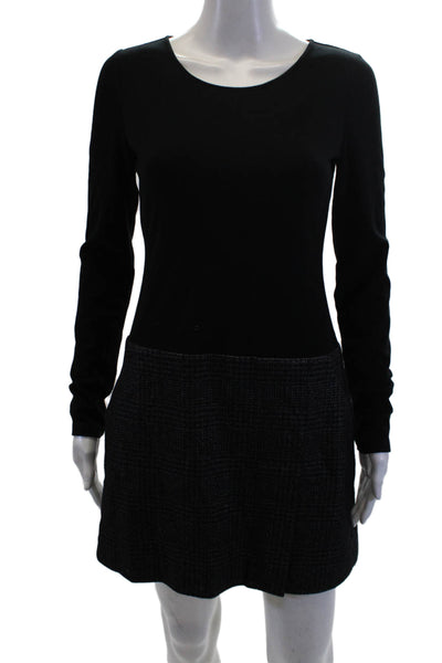 Theory Womens Wool Plaid Scoop Neck Zip Back Long Sleeve Dress Black Size 4