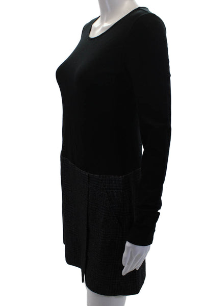 Theory Womens Wool Plaid Scoop Neck Zip Back Long Sleeve Dress Black Size 4