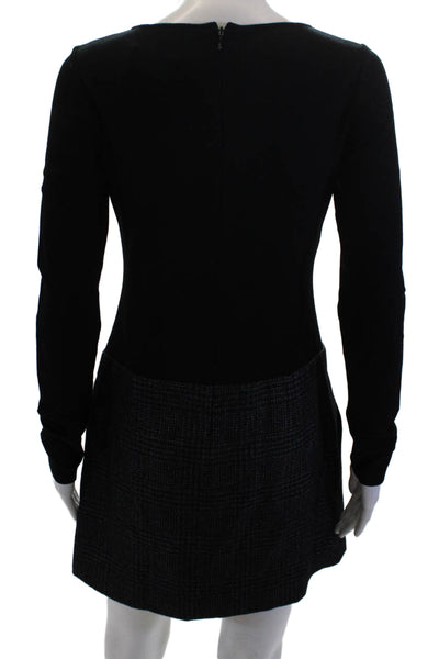 Theory Womens Wool Plaid Scoop Neck Zip Back Long Sleeve Dress Black Size 4