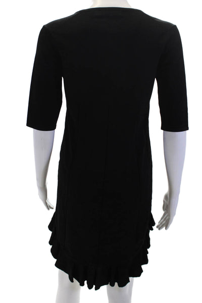 Karen Millen Womens V-neck 3/4 Sleeve Pleated Ruffle Dress Solid Black Size S