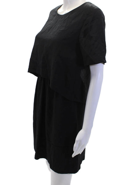 Club Monaco Womens Silk Crew Neck Layered Short Sleeve Dress Black Size 00