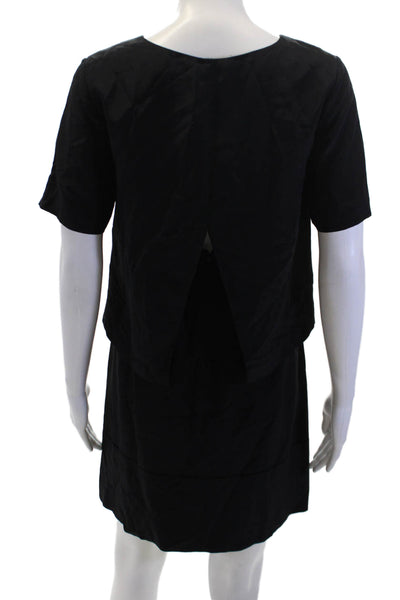 Club Monaco Womens Silk Crew Neck Layered Short Sleeve Dress Black Size 00