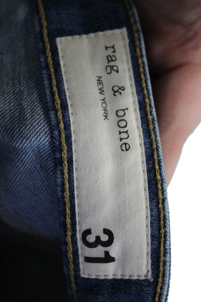 Rag & Bone Womens Cotton Medium Wash Fringed Hem Straight Jeans Blue Size EUR 31