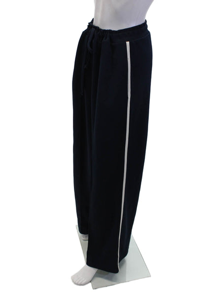 Zara Womens Striped Print Drawstring Wide Leg Track Pants Navy Size L