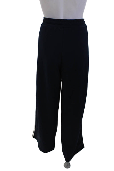 Zara Womens Striped Print Drawstring Wide Leg Track Pants Navy Size L