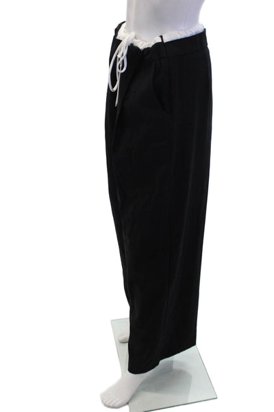 Zara Womens Striped Folded Waist Drawstring Wide Leg Dress Pants Black Size L