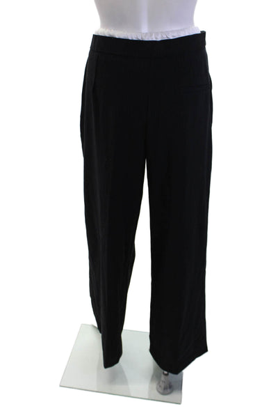 Zara Womens Striped Folded Waist Drawstring Wide Leg Dress Pants Black Size L