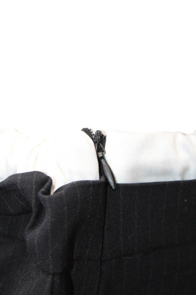 Zara Womens Striped Folded Waist Drawstring Wide Leg Dress Pants Black Size L