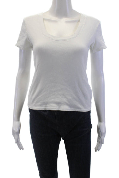 Z Supply Womens Cotton Ribbed Scoop Neck Short Sleeve T-Shirt White Size L