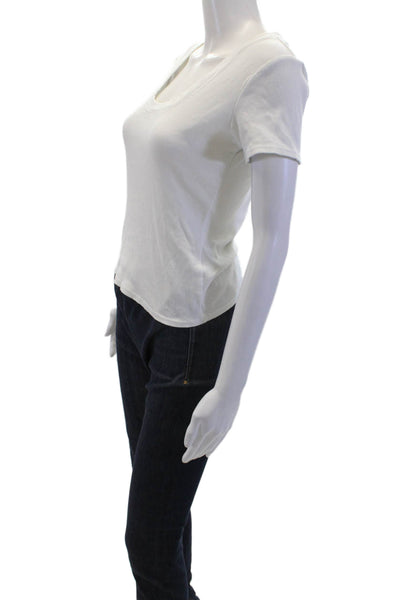 Z Supply Womens Cotton Ribbed Scoop Neck Short Sleeve T-Shirt White Size L