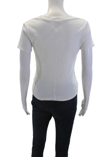 Z Supply Womens Cotton Ribbed Scoop Neck Short Sleeve T-Shirt White Size L