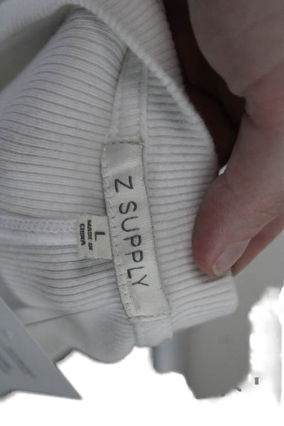 Z Supply Womens Cotton Ribbed Scoop Neck Short Sleeve T-Shirt White Size L