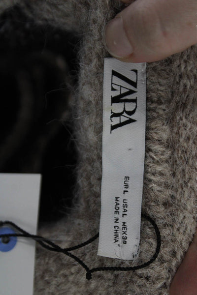 Zara Womens Striped Print Knitted Textured Cut-Out Sweater Purple Size L