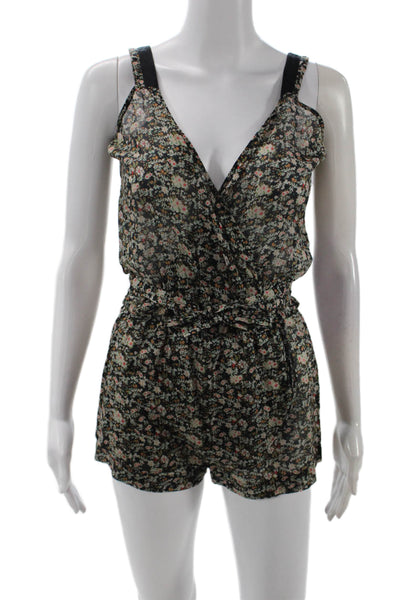 Rose Anna Womens Cotton Floral V-neck Sleeveless Romper Size Black Combo Size 36