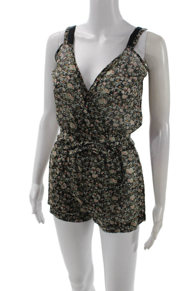 Rose Anna Womens Cotton Floral V-neck Sleeveless Romper Size Black Combo Size 36