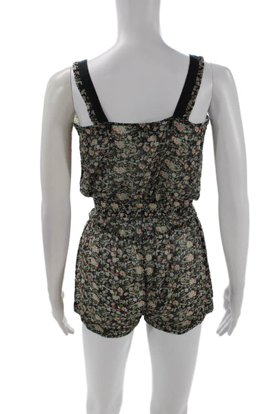 Rose Anna Womens Cotton Floral V-neck Sleeveless Romper Size Black Combo Size 36