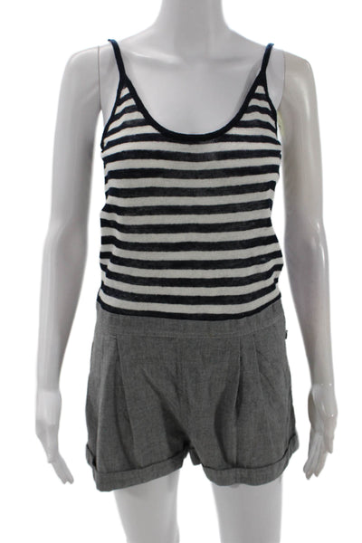 Rag & Bone Knit Womens Linen Striped Scoop Neck Romper Multicolor Size XS