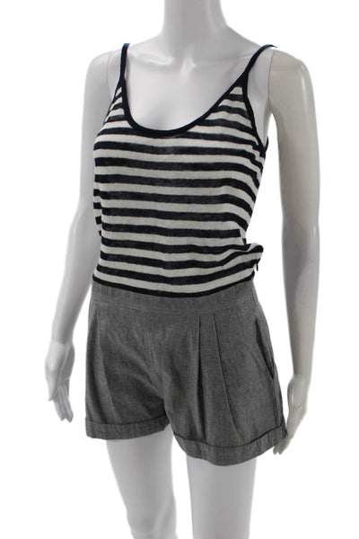 Rag & Bone Knit Womens Linen Striped Scoop Neck Romper Multicolor Size XS