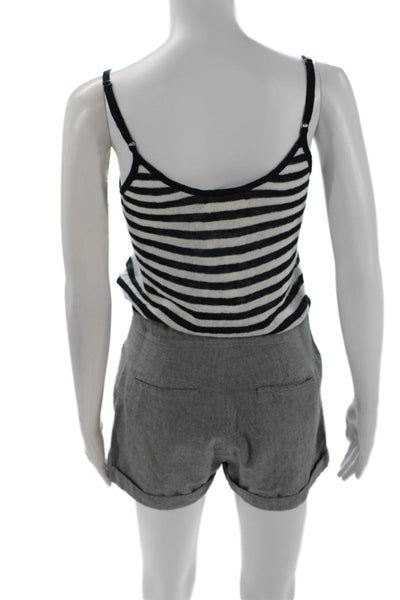 Rag & Bone Knit Womens Linen Striped Scoop Neck Romper Multicolor Size XS
