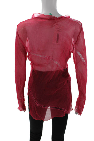 Poupette St. Barth Womens Sheer V-neck Stitch Detail Tunic Top Red Size S