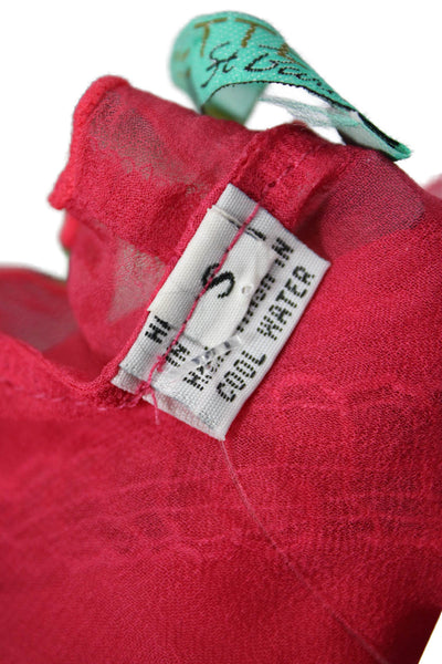Poupette St. Barth Womens Sheer V-neck Stitch Detail Tunic Top Red Size S