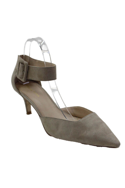 Pelle Moda Womens Cone Heel Pointed Toe Dorsay Ankle Strap Pumps Brown Size 10M