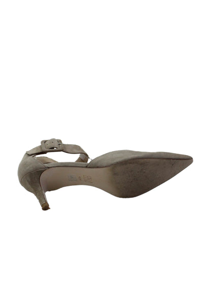 Pelle Moda Womens Cone Heel Pointed Toe Dorsay Ankle Strap Pumps Brown Size 10M
