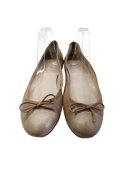 Delman Womens Slip On Metallic Cap Toe Bow Ballet Flats Brown Leather Size 10M