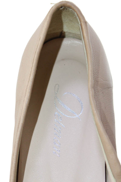 Delman Womens Slip On Metallic Cap Toe Bow Ballet Flats Brown Leather Size 10M