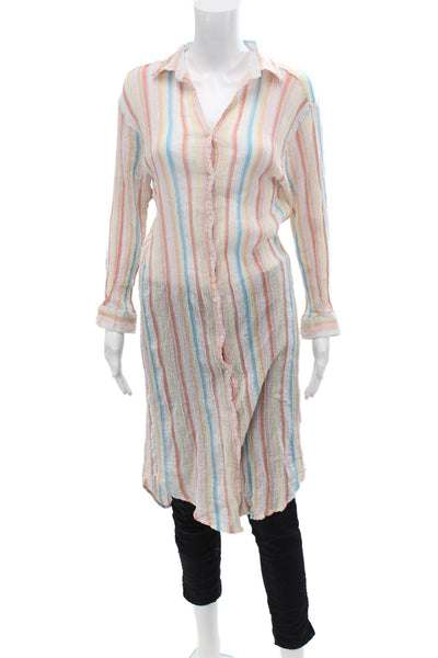 Mes Demoiselles Womens Cotton Striped Collar Long Sleeve Shirt Multicolor Size 1