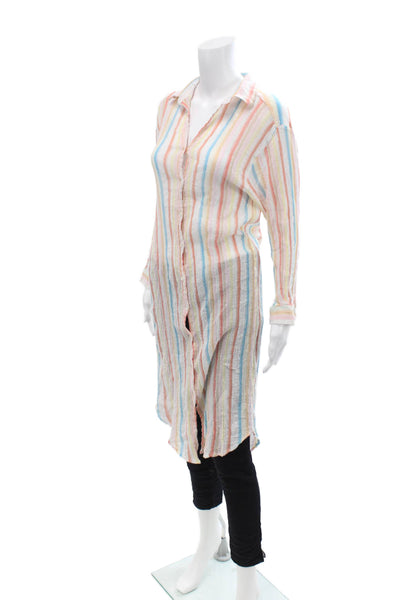 Mes Demoiselles Womens Cotton Striped Collar Long Sleeve Shirt Multicolor Size 1