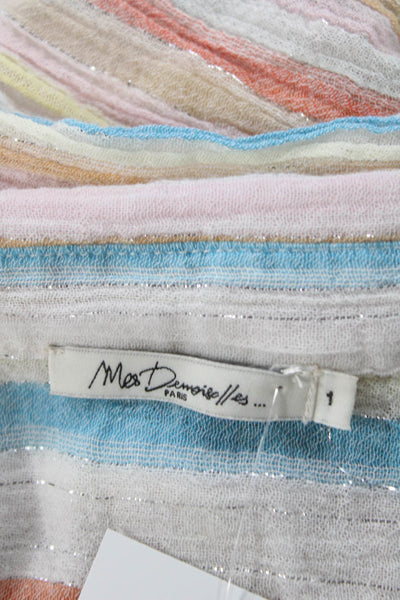 Mes Demoiselles Womens Cotton Striped Collar Long Sleeve Shirt Multicolor Size 1